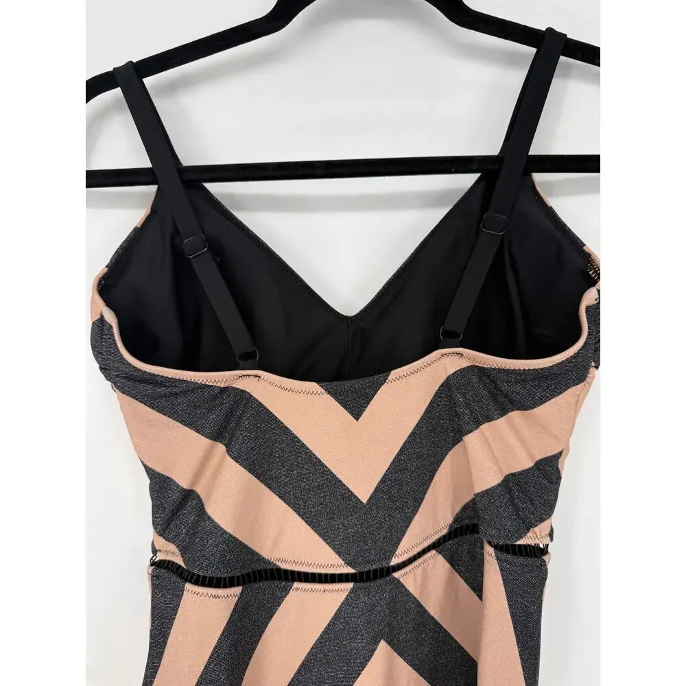Biliblond One Piece Swimsuit Arava Stripes Black Nude Metallic Size Large L - Picture 2 of 9